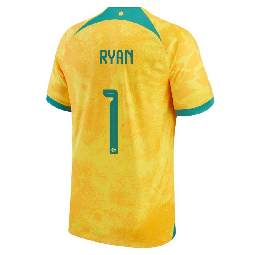 Criança Camisola Australiana Mathew Ryan #1 Dourado Principal 22-24 Camisa