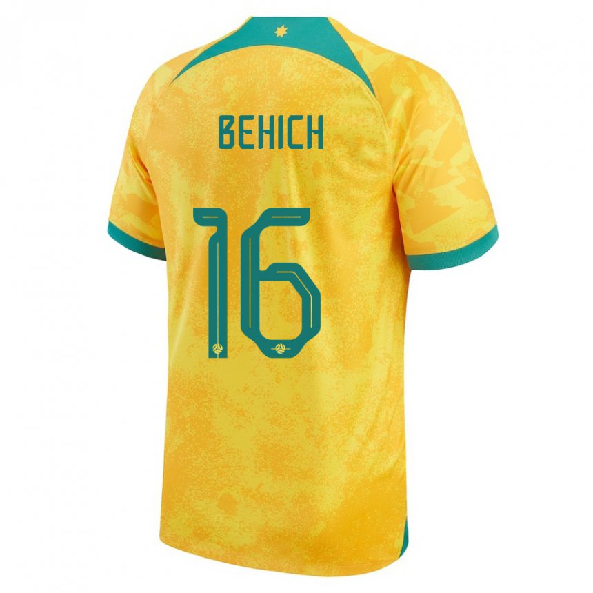 Criança Camisola Australiana Aziz Behich #16 Dourado Principal 22-24 Camisa