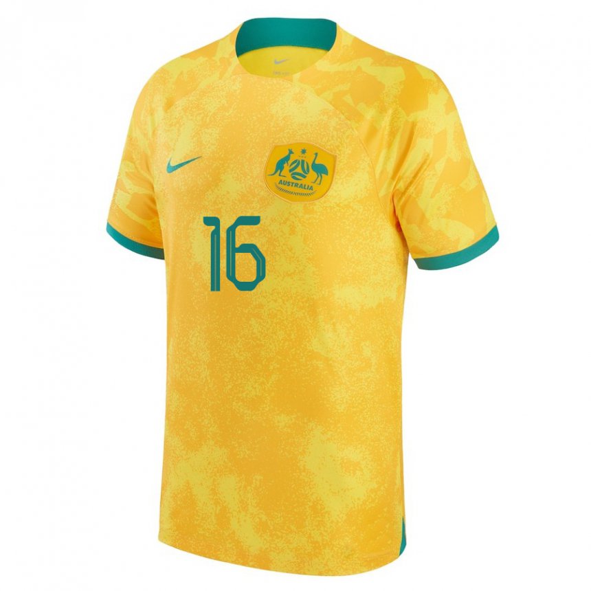 Criança Camisola Australiana Aziz Behich #16 Dourado Principal 22-24 Camisa