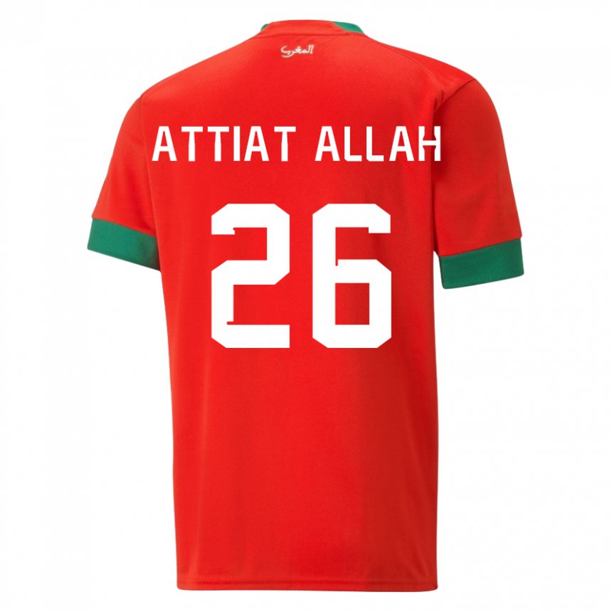 Criança Camisola Marroquina Yahia Attiat-allah #26 Vermelho Principal 22-24 Camisa