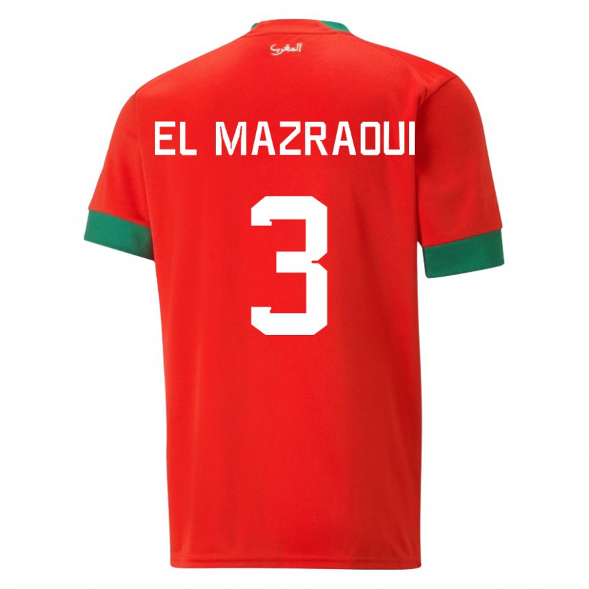 Homem Camisola Marroquina Noussair El Mazraoui #3 Vermelho Principal 22-24 Camisa