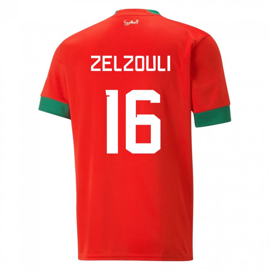 Homem Camisola Marroquina Abdessamad Zelzouli #16 Vermelho Principal 22-24 Camisa