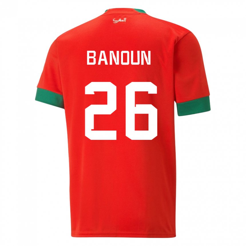 Homem Camisola Marroquina Badr Banoun #26 Vermelho Principal 22-24 Camisa