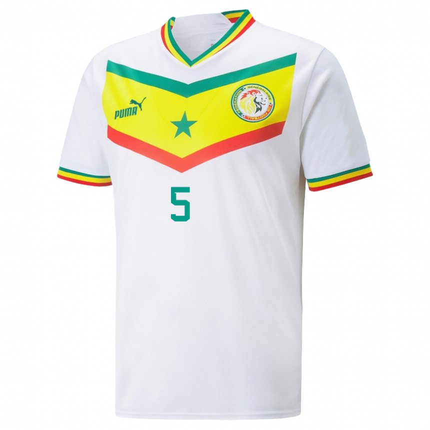 Homem Camisola Senegalesa Idrissa Gueye #5 Branco Principal 22-24 Camisa