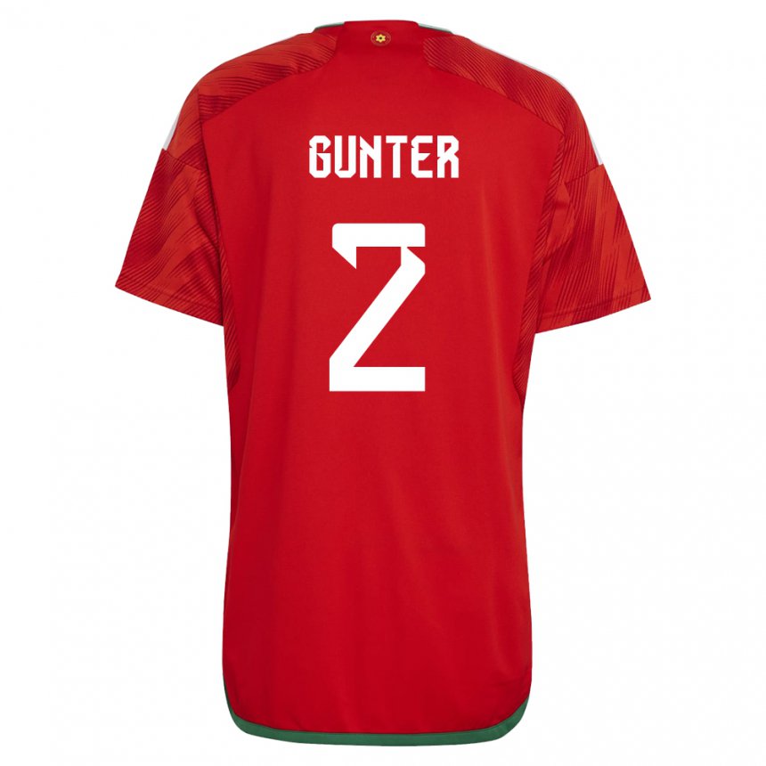 Homem Camisola Galesa Chris Gunter #2 Vermelho Principal 22-24 Camisa