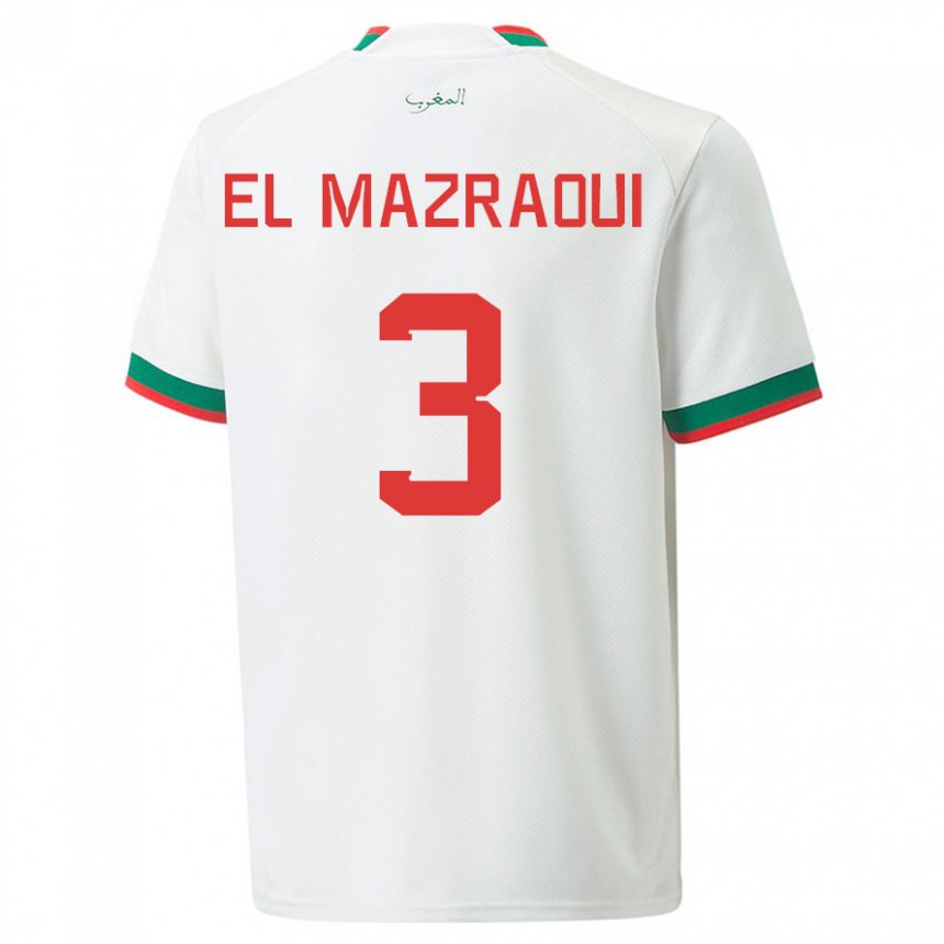 Homem Camisola Marroquina Noussair El Mazraoui #3 Branco Alternativa 22-24 Camisa