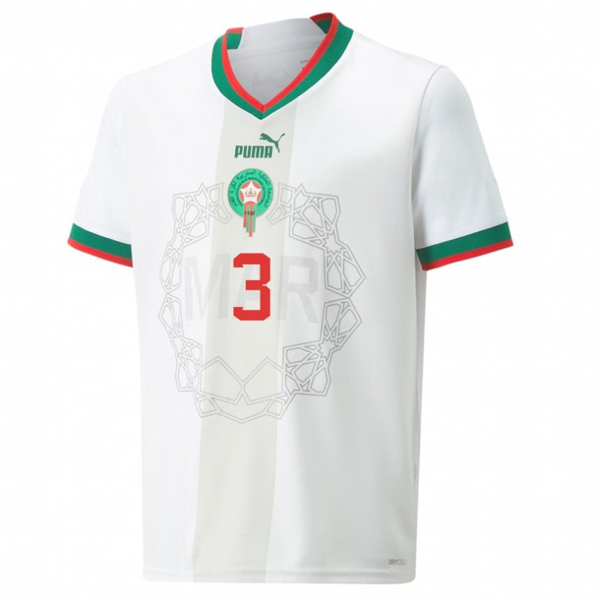 Homem Camisola Marroquina Noussair El Mazraoui #3 Branco Alternativa 22-24 Camisa