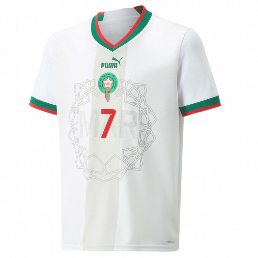 Homem Camisola Marroquina Hakim Ziyech #7 Branco Alternativa 22-24 Camisa