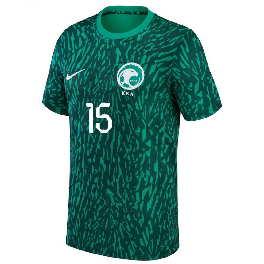 Homem Camisola Saudita Ali Al Hassan #15 Verde Escuro Alternativa 22-24 Camisa