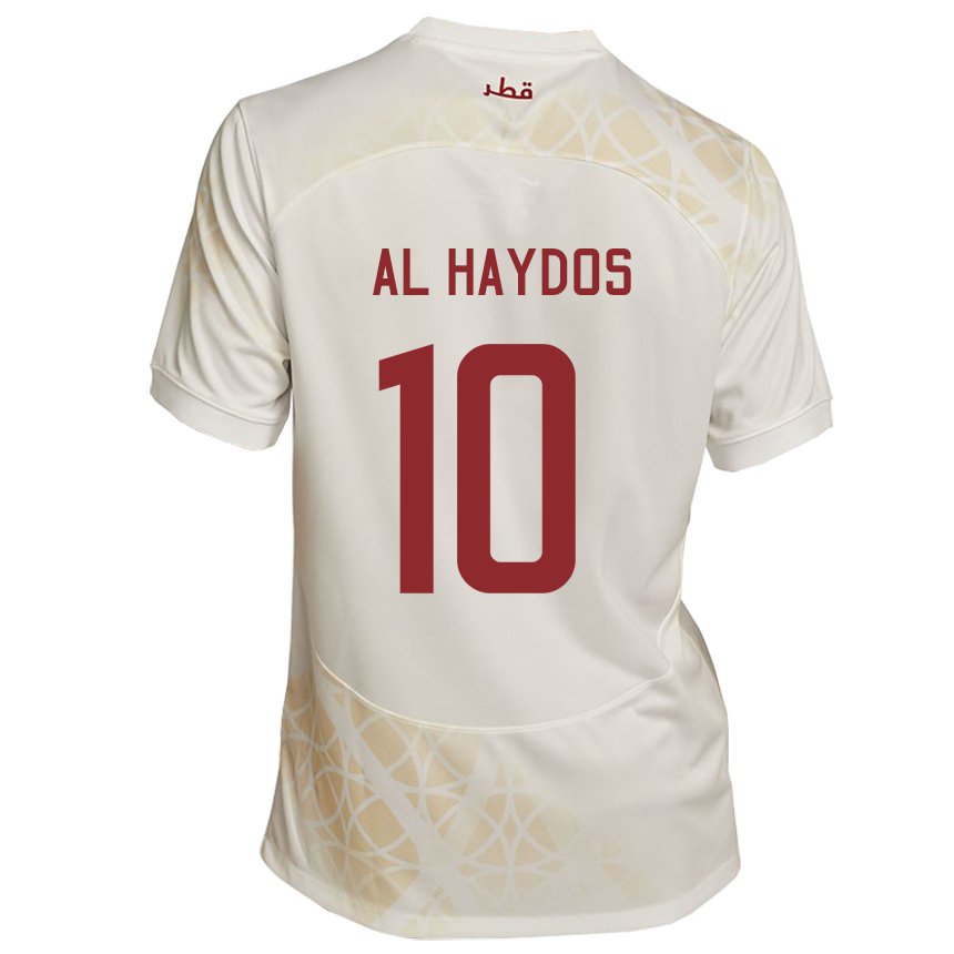 Homem Camisola Catari Hasan Al Haydos #10 Bege Dourado Alternativa 22-24 Camisa