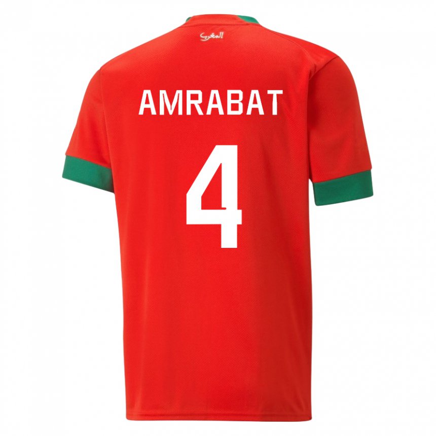 Mulher Camisola Marroquina Soufiane Amrabat #4 Vermelho Principal 22-24 Camisa