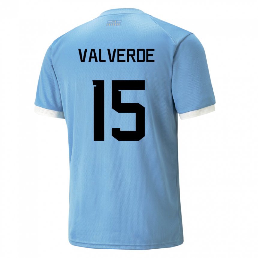 Mulher Camisola Uruguaia Federico Valverde #15 Azul Principal 22-24 Camisa