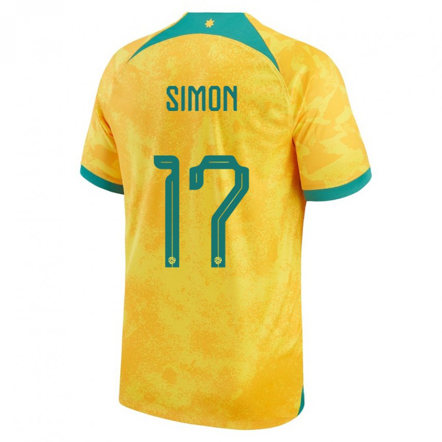 Criança Camisola Australiana Kyah Simon #17 Dourado Principal 22-24 Camisa