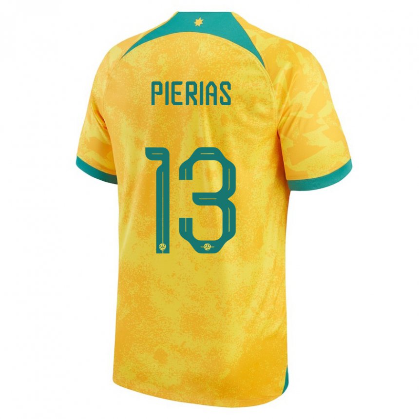 Homem Camisola Australiana Dylan Pierias #13 Dourado Principal 22-24 Camisa