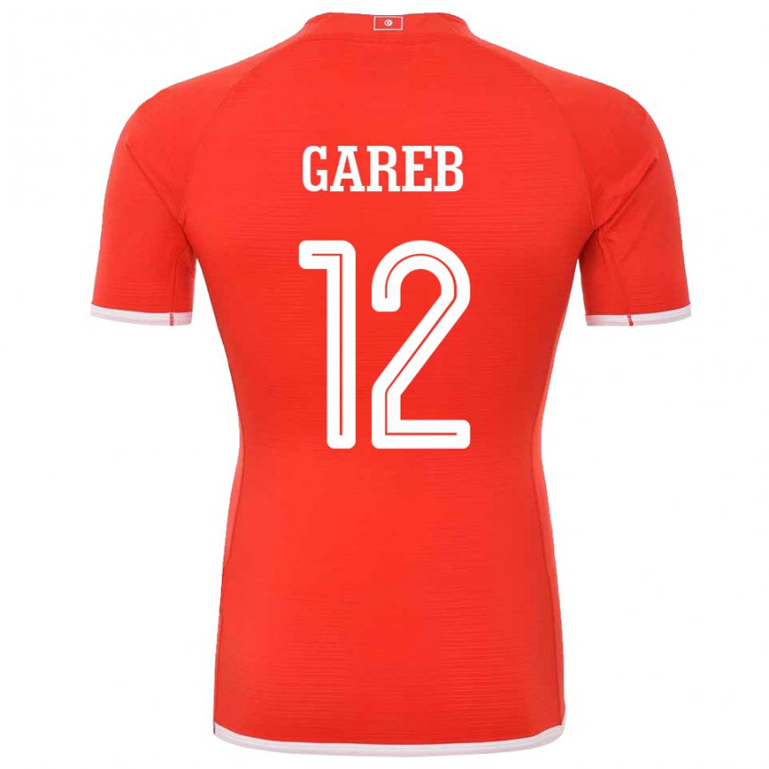 Homem Camisola Tunisiana Adem Gareb #12 Vermelho Principal 22-24 Camisa