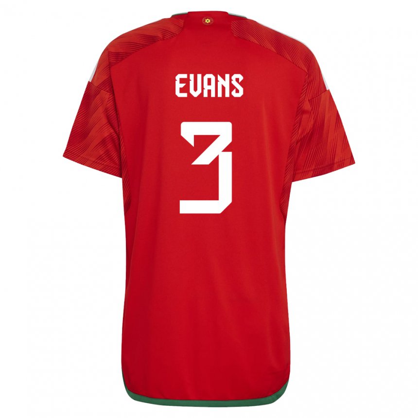Homem Camisola Galesa Gemma Evans #3 Vermelho Principal 22-24 Camisa