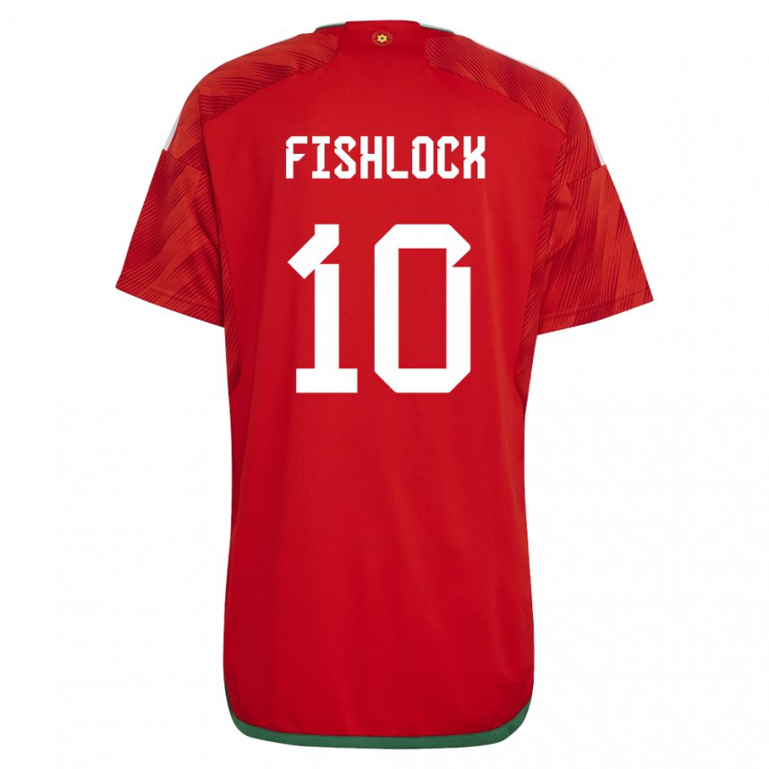 Homem Camisola Galesa Jessica Fishlock #10 Vermelho Principal 22-24 Camisa