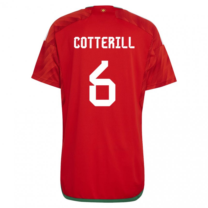 Homem Camisola Galesa Joel Cotterill #6 Vermelho Principal 22-24 Camisa