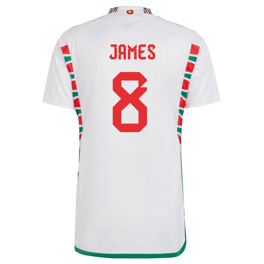 Homem Camisola Galesa Angharad James #8 Branco Alternativa 22-24 Camisa