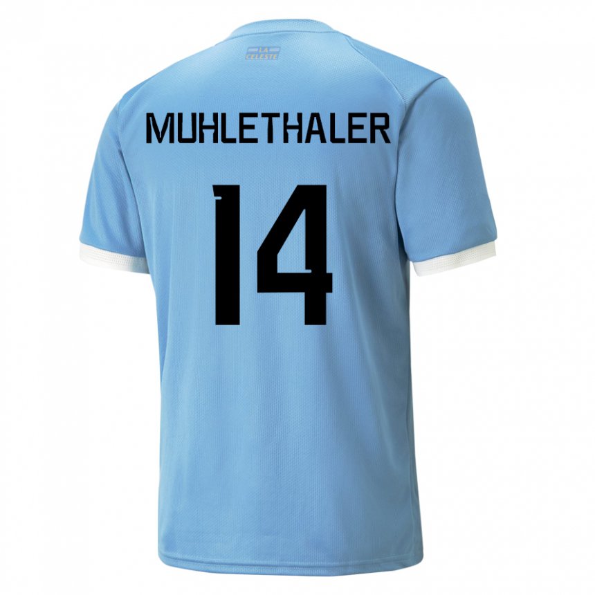 Mulher Camisola Uruguaia Stiven Muhlethaler #14 Azul Principal 22-24 Camisa