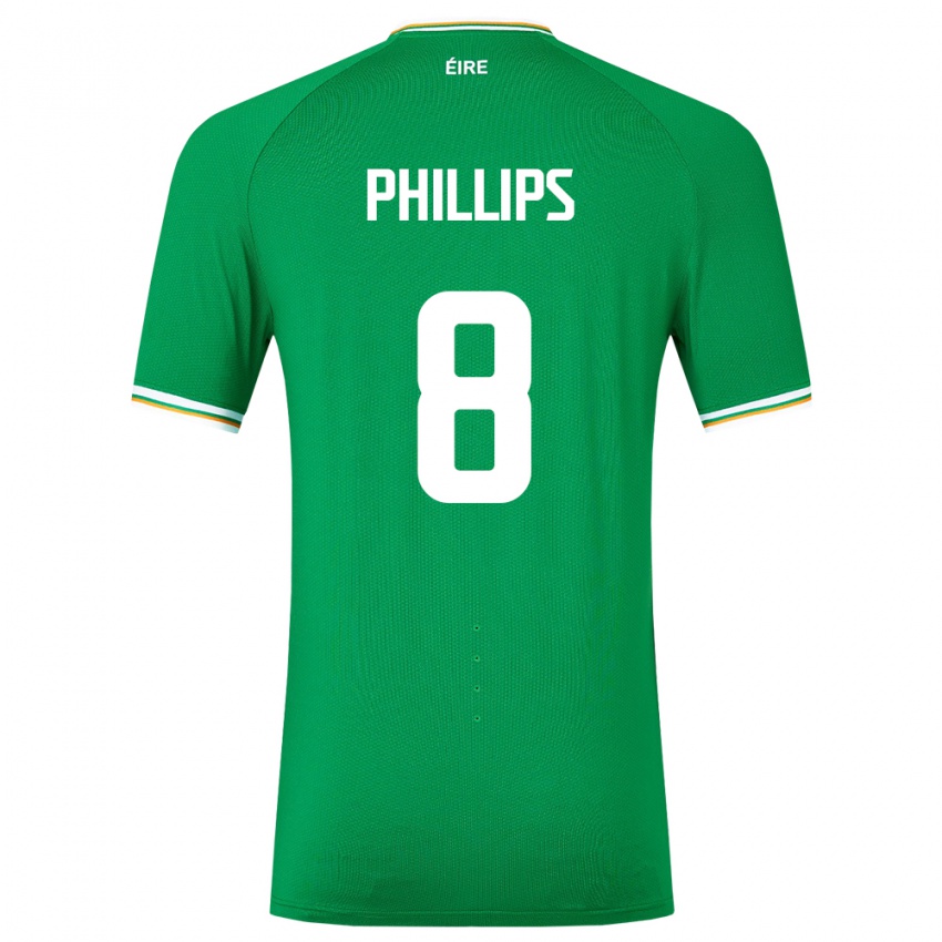 Homem Camisola Irlanda Killian Phillips #8 Verde Principal 24-26 Camisa
