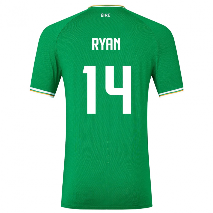 Homem Camisola Irlanda John Ryan #14 Verde Principal 24-26 Camisa