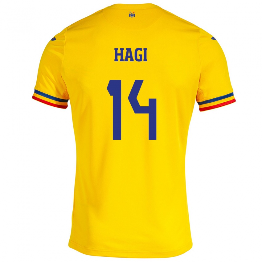 Homem Camisola Romênia Ianis Hagi #14 Amarelo Principal 24-26 Camisa