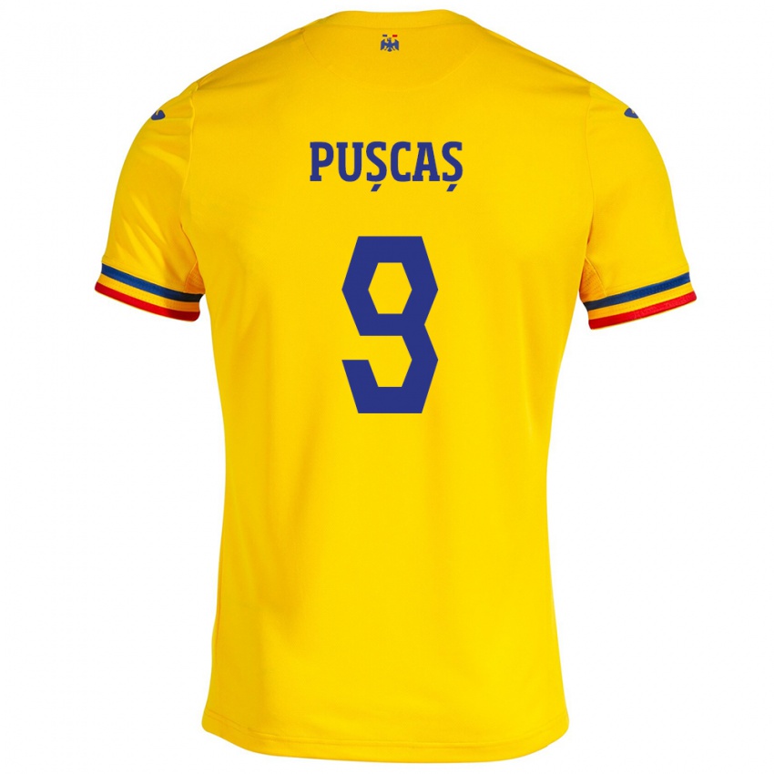 Mulher Camisola Romênia George Pușcaș #9 Amarelo Principal 24-26 Camisa