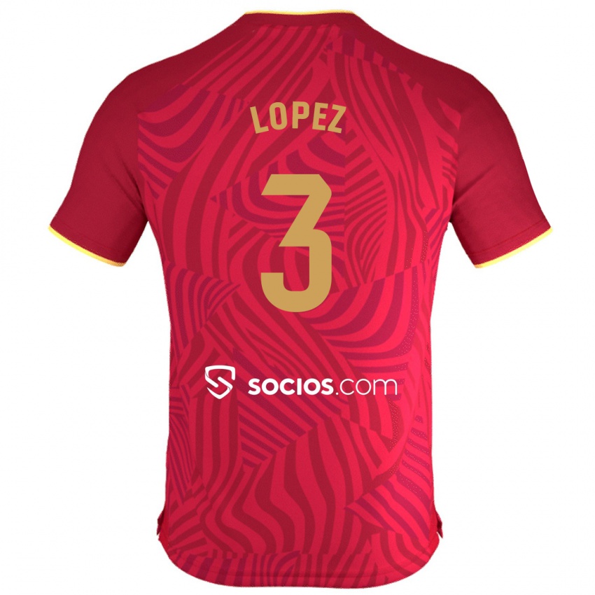 Criança Camisola David López #3 Vermelho Alternativa 2023/24 Camisa