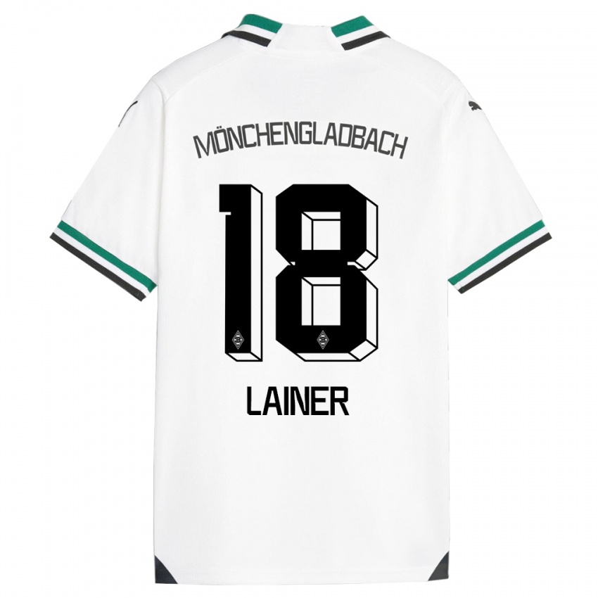 Homem Camisola Stefan Lainer #18 Branco Verde Principal 2023/24 Camisa
