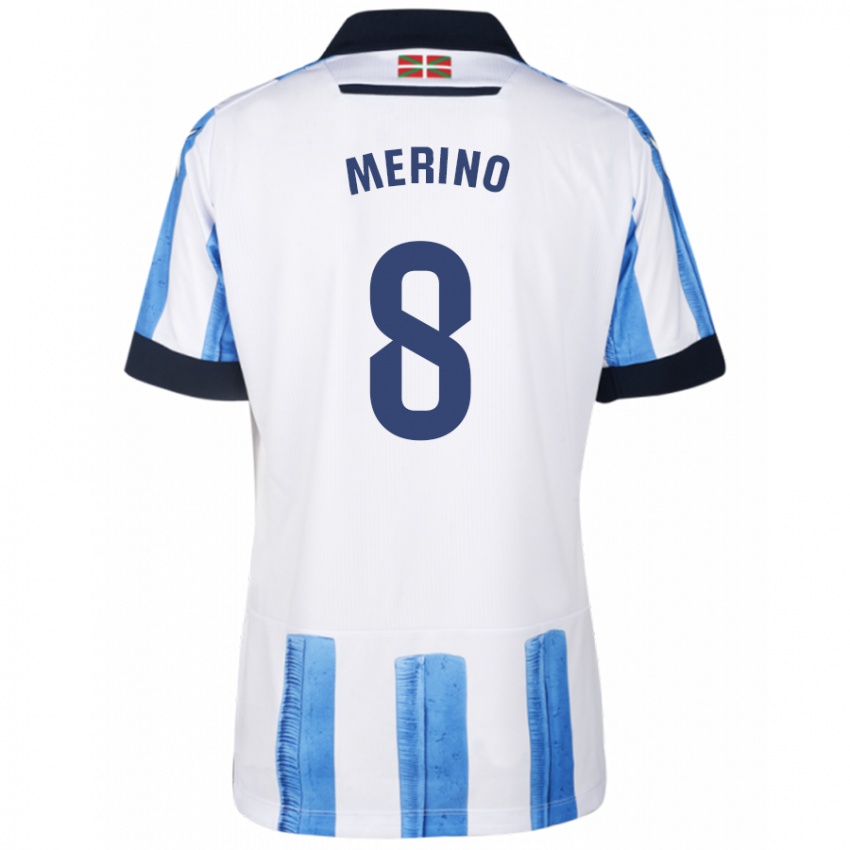 Homem Camisola Mikel Merino #8 Branco Azulado Principal 2023/24 Camisa