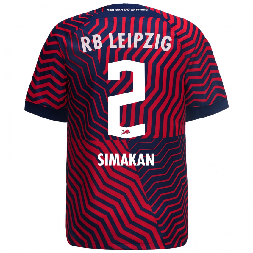 Homem Camisola Mohamed Simakan #2 Azul Vermelho Alternativa 2023/24 Camisa