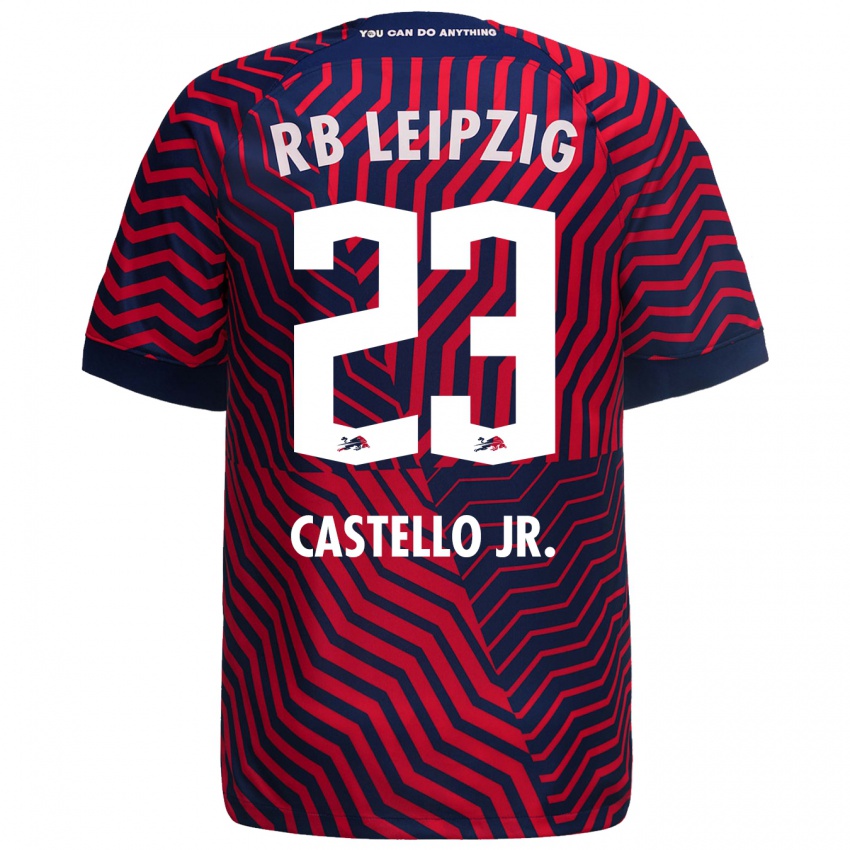 Homem Camisola Castello Lukeba #23 Azul Vermelho Alternativa 2023/24 Camisa