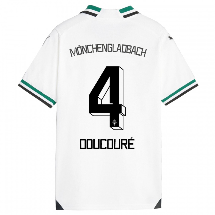 Mulher Camisola Mamadou Doucoure #4 Branco Verde Principal 2023/24 Camisa