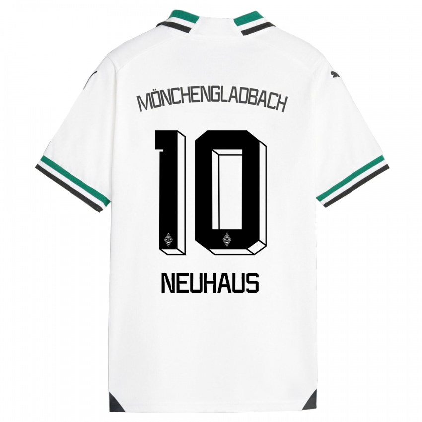 Mulher Camisola Florian Neuhaus #10 Branco Verde Principal 2023/24 Camisa