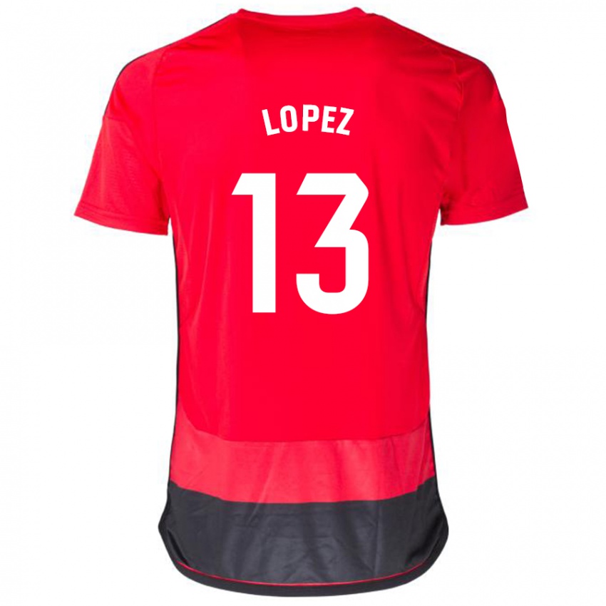 Mulher Camisola Luis López #13 Vermelho Preto Principal 2023/24 Camisa