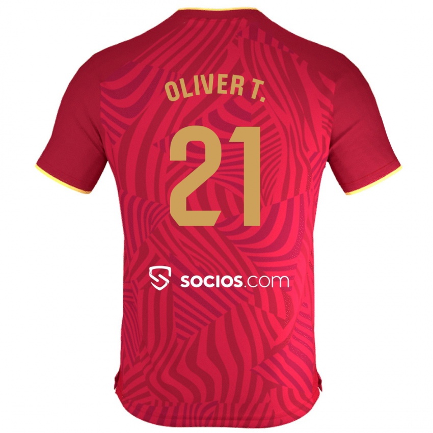 Mulher Camisola Oliver Torres #21 Vermelho Alternativa 2023/24 Camisa