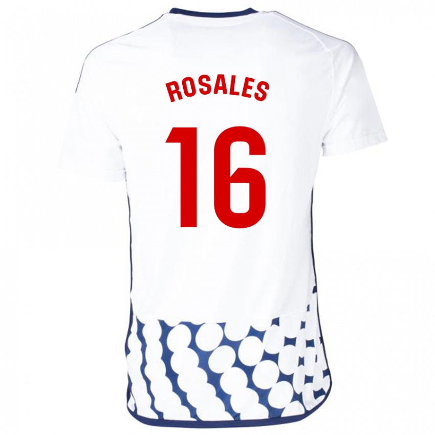 Mulher Camisola Diego Rosales #16 Branco Alternativa 2023/24 Camisa