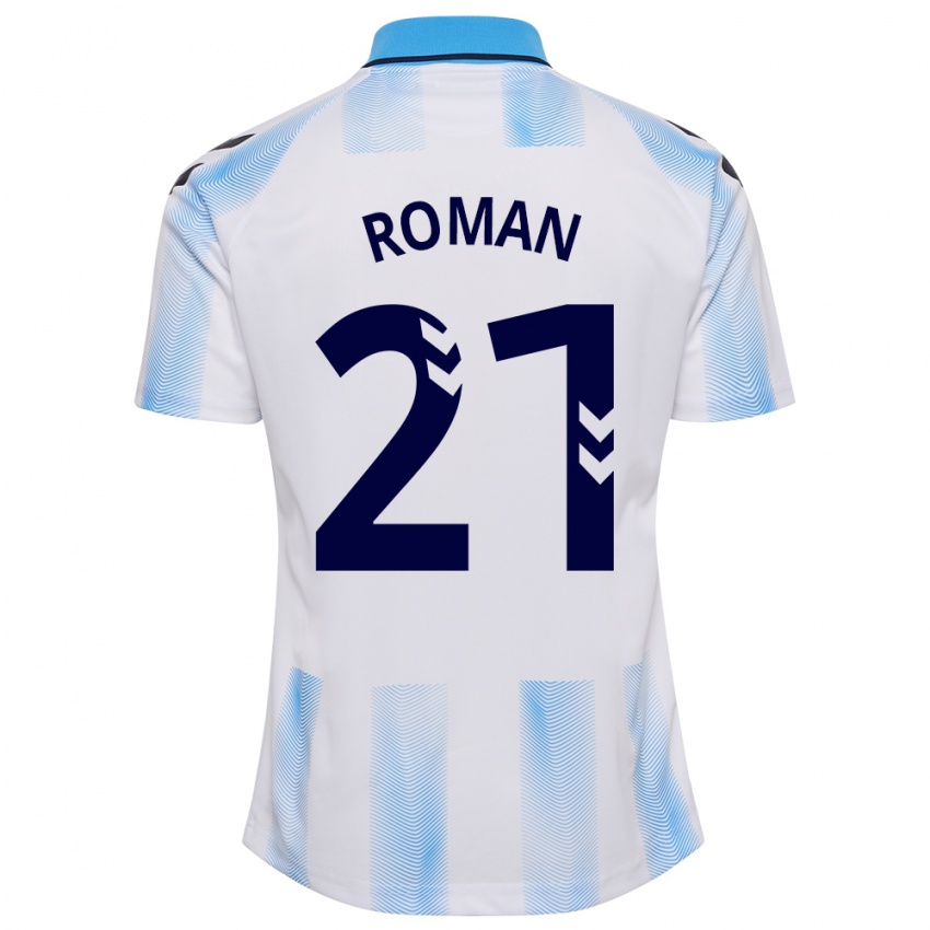 Criança Camisola Samu Román #21 Branco Azul Principal 2023/24 Camisa