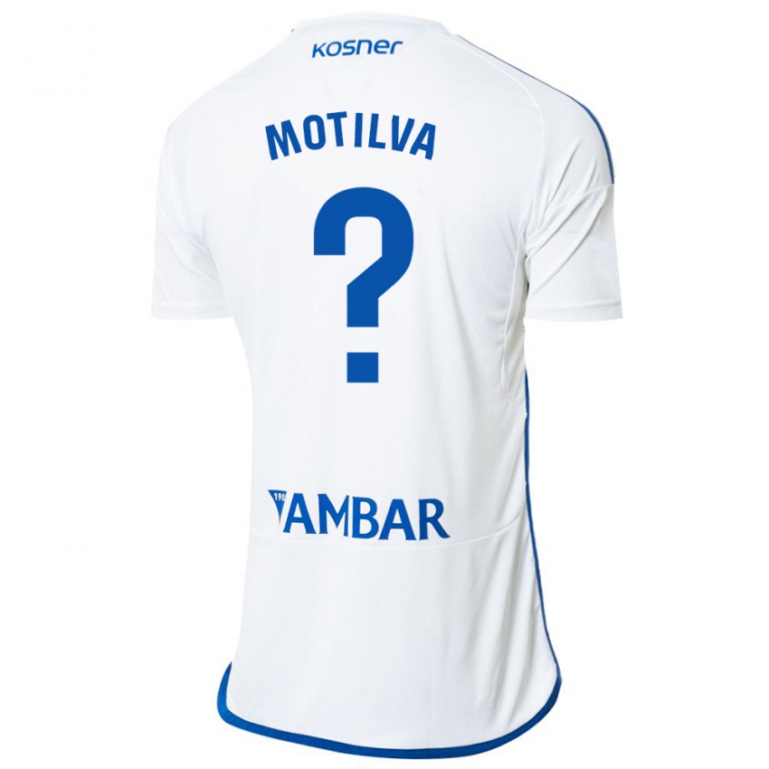 Criança Camisola Adrián Motilva #0 Branco Principal 2023/24 Camisa