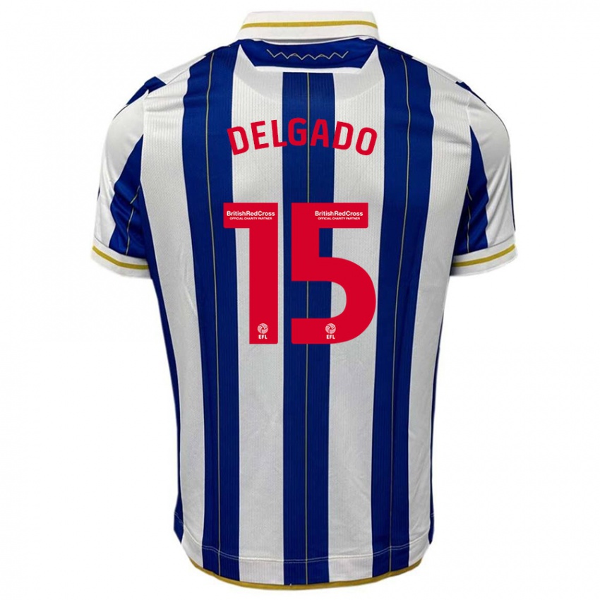 Criança Camisola Juan Delgado #15 Branco Azulado Principal 2023/24 Camisa