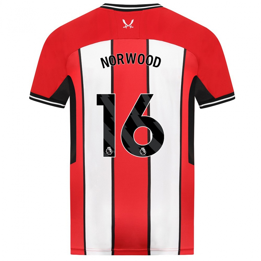 Criança Camisola Oliver Norwood #16 Vermelho Principal 2023/24 Camisa