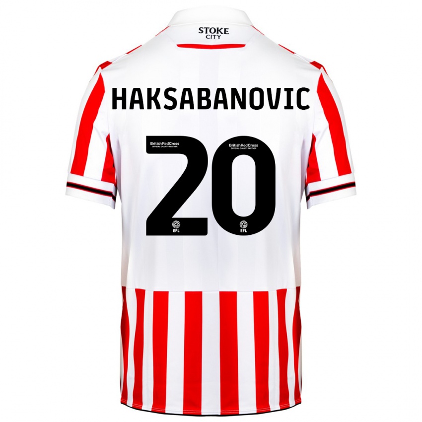 Criança Camisola Sead Hakšabanović #20 Vermelho Branco Principal 2023/24 Camisa