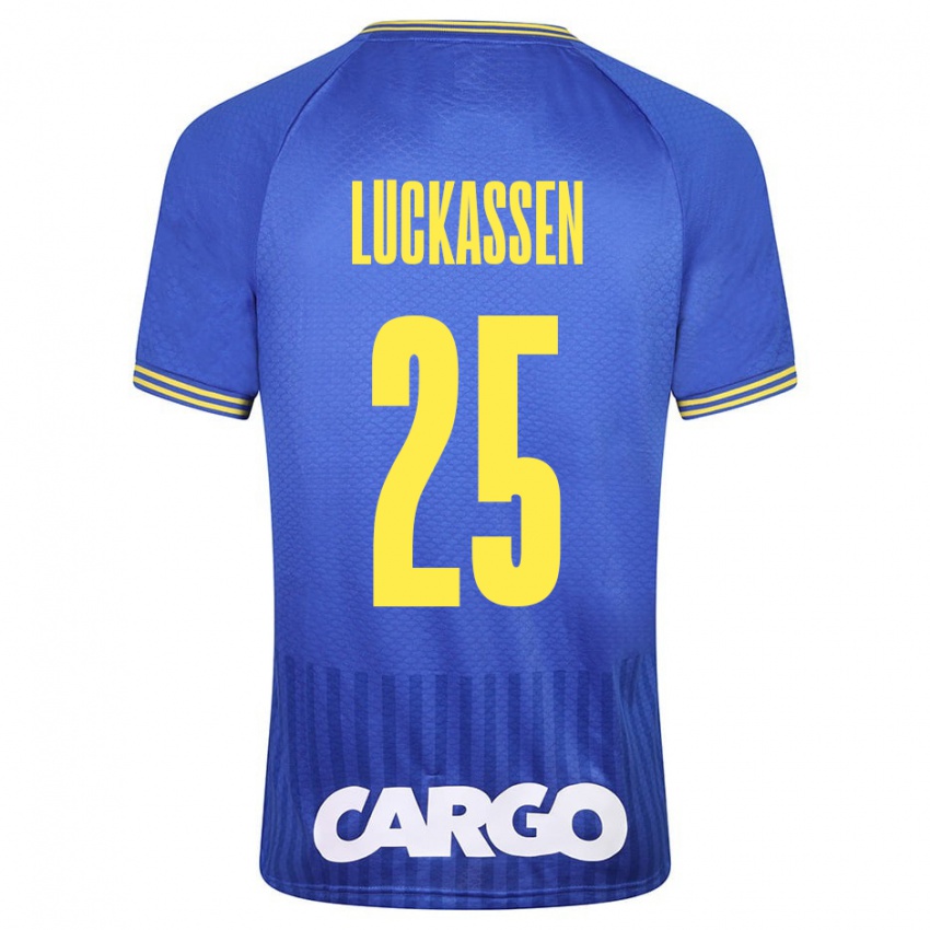 Criança Camisola Derrick Luckassen #25 Azul Alternativa 2023/24 Camisa