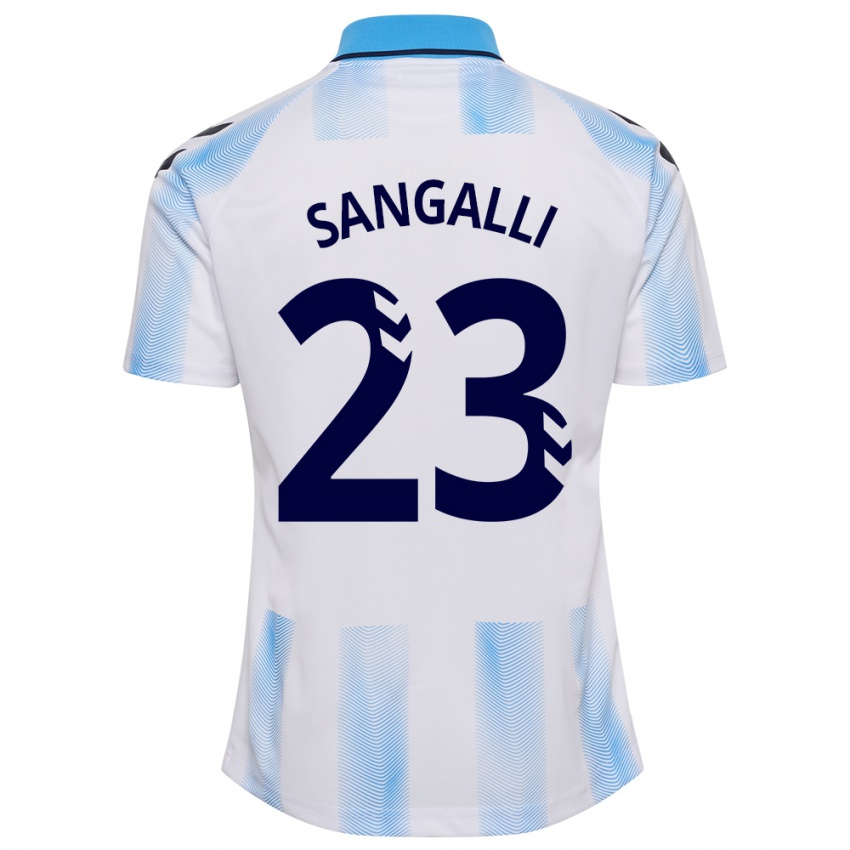 Homem Camisola Luca Sangalli #23 Branco Azul Principal 2023/24 Camisa
