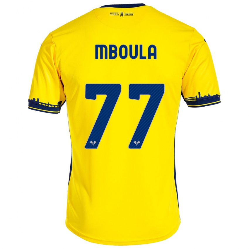 Homem Camisola Jordi Mboula #77 Amarelo Alternativa 2023/24 Camisa