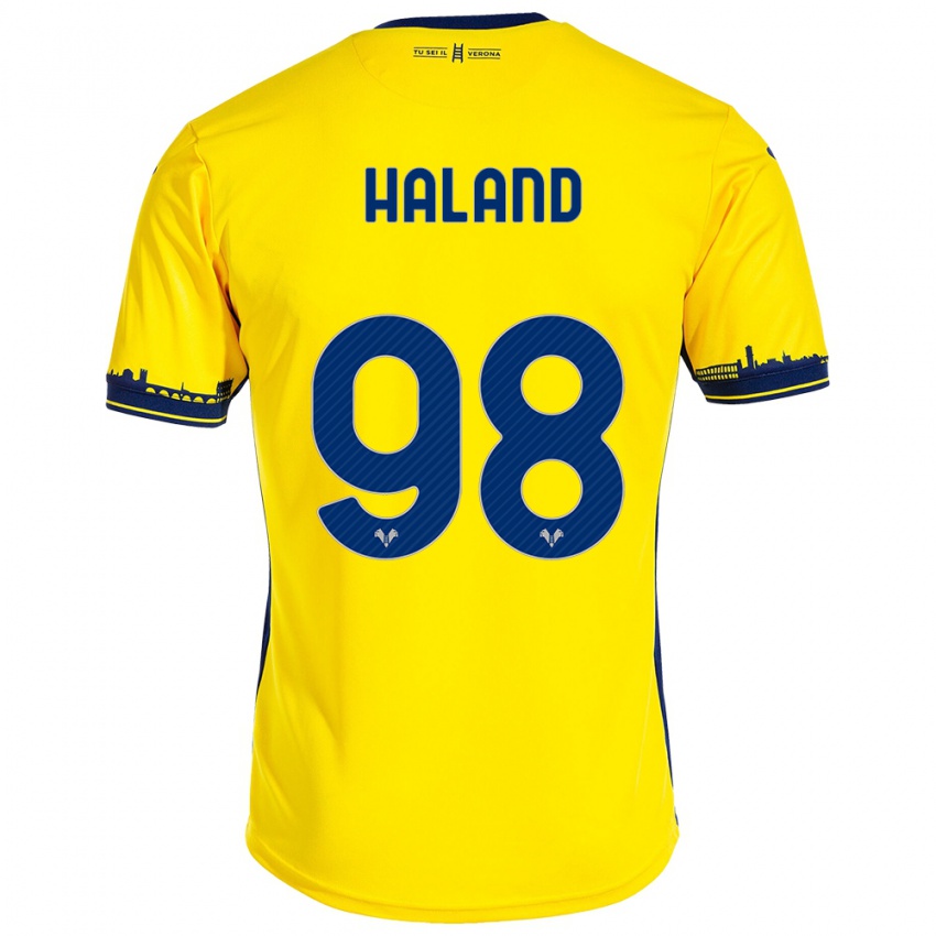 Homem Camisola Benedicte Iversen Håland #98 Amarelo Alternativa 2023/24 Camisa