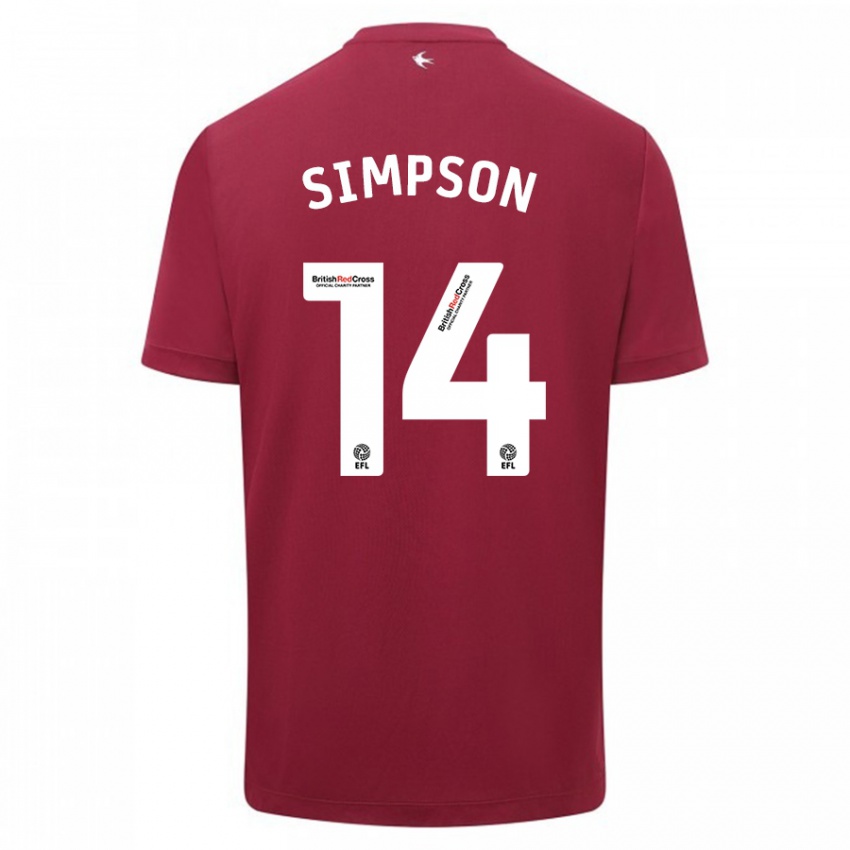 Homem Camisola Jasmine Simpson #14 Vermelho Alternativa 2023/24 Camisa