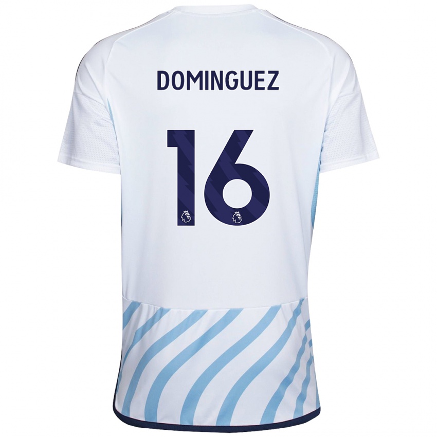 Mulher Camisola Nicolas Dominguez #16 Branco Azul Alternativa 2023/24 Camisa