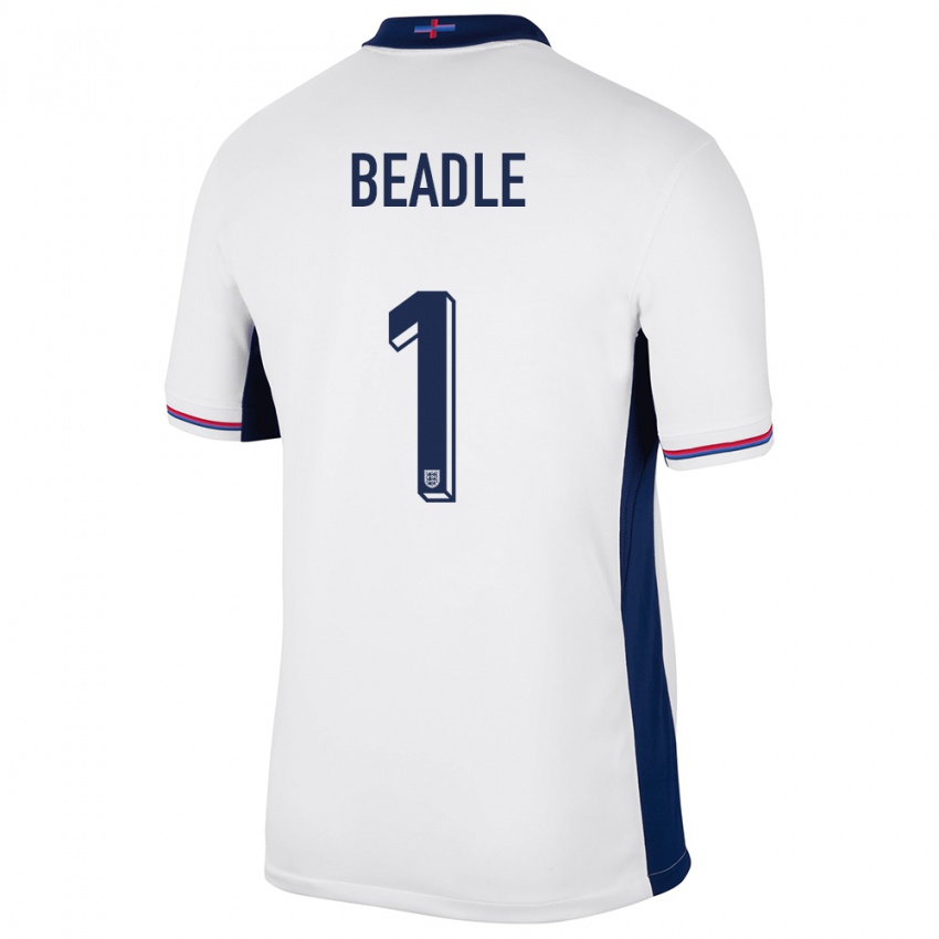 Criança Camisola Inglaterra James Beadle #1 Branco Principal 24-26 Camisa